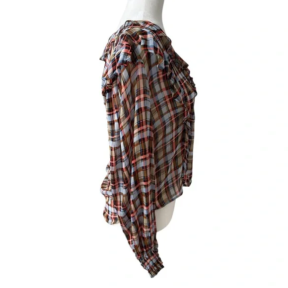 Anthropologie Maeve Laila Plaid Ruffle Wrap Blouse Boho Cottagecore Top Size 4 - Picture 4 of 11